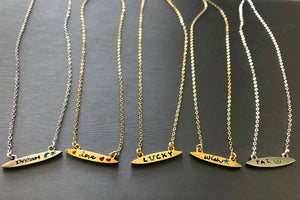 Sterling Colorful Words Enamel small "surfboard" Necklace