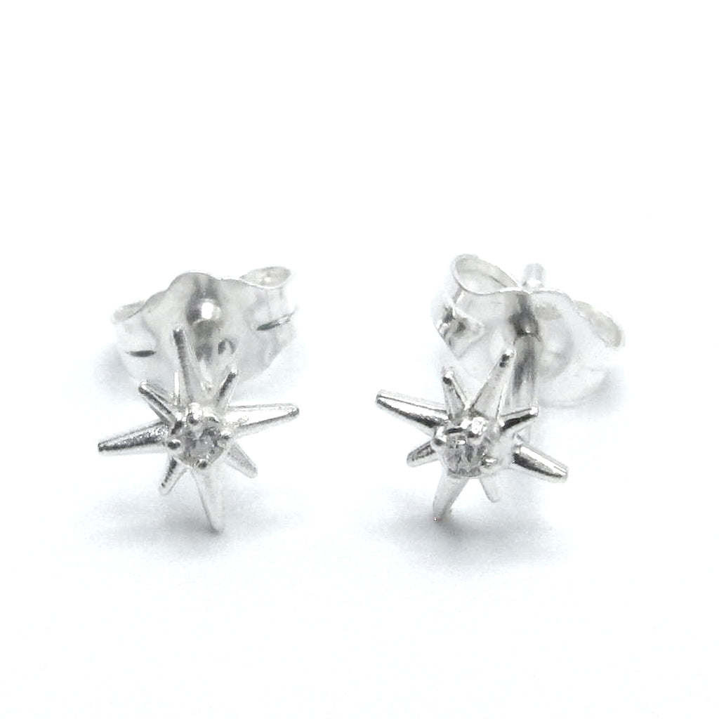 Sterling Silver Tiny "North Star" Studs with CZ