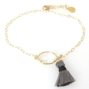 "Nina" Slider Bracelet with Oval Crystal and Tassel
