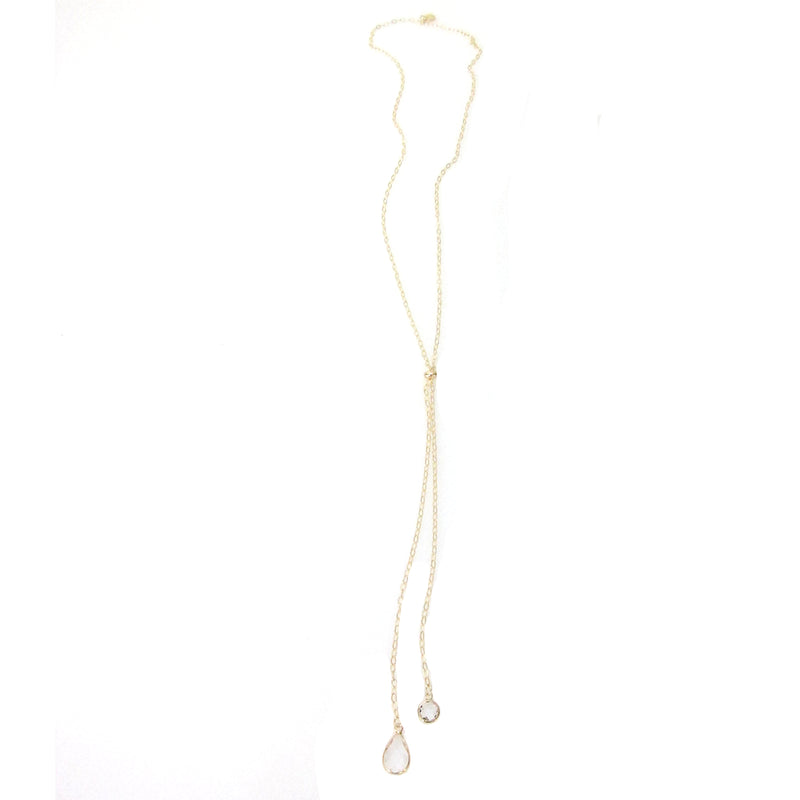 "Nina" long Slider Necklace with round and Teardrop crystals