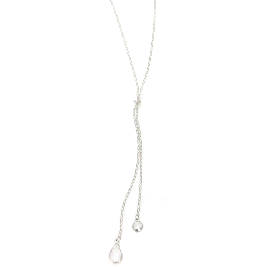 "Nina" long Slider Necklace with round and Teardrop crystals