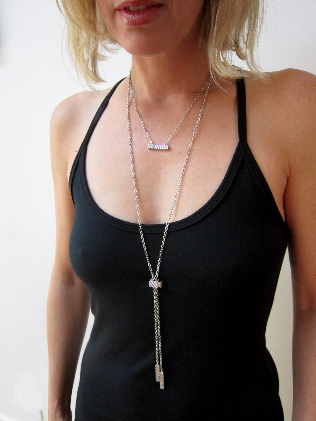 Denmark Collection Long Slider Necklace with Textured Swarovski Bars