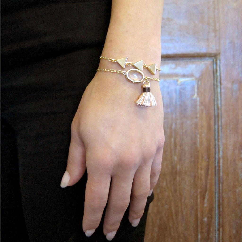 "Nina" Slider Bracelet with Oval Crystal and Tassel